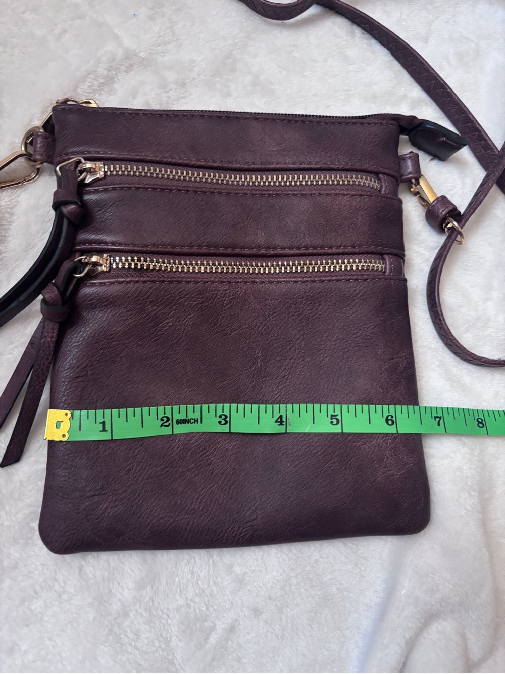 Brown Faux Leather Crossbody Bag Multi Zip Boho Everyday Purse - Picture 4 of 5